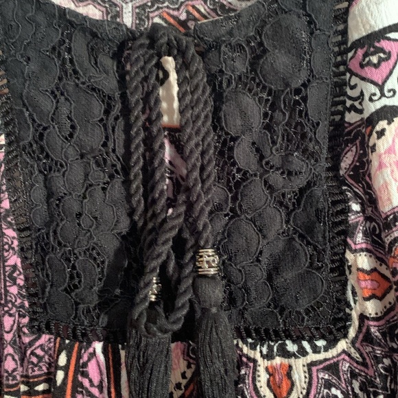 Cato Purple & Black 3/4 Sleeve Tie Front Boho Blouse EUC - Picture 5 of 10